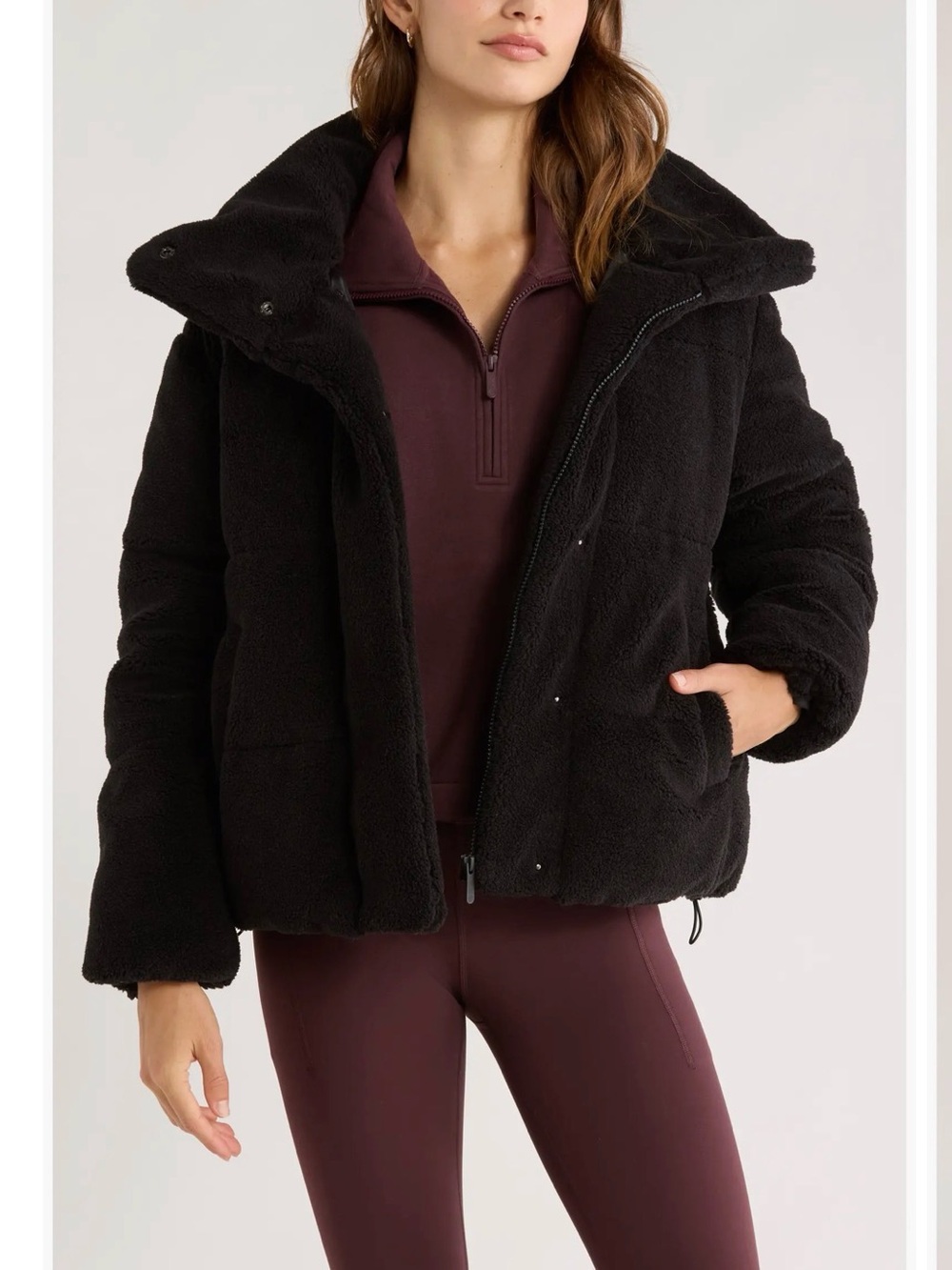 Zella Black Teddy Fleece Zip-Up Jacket